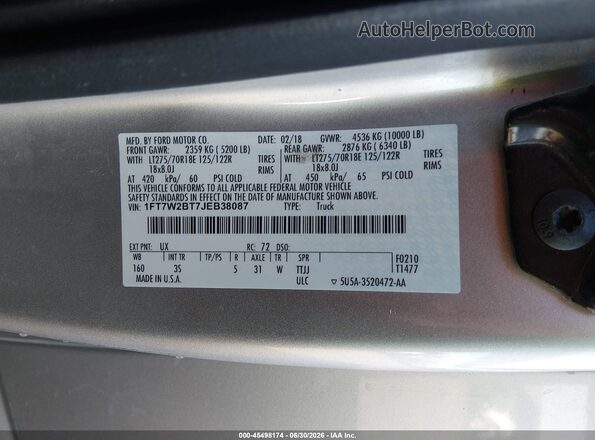 1FT7W2BT7JEB38087 2018 FORD F-250 Silver Engine compartment view