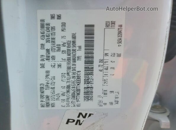 1FT7W2BT7KEE85176 2019 FORD F250 Белый Вид наклейки с VIN-кодом