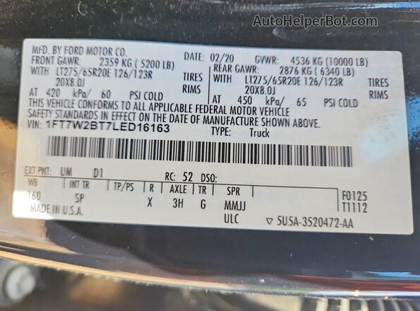 1FT7W2BT7LED16163 2020 FORD F250 Black ძრავის განყოფილების ხედი