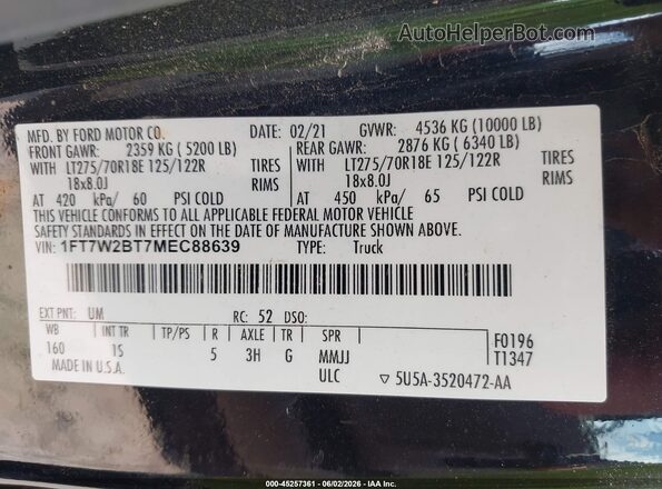 1FT7W2BT7MEC88639 2021 FORD F-250 Black Շարժիչի բաժամունքի տեսք