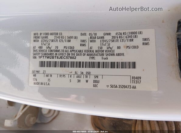 1FT7W2BT8JEC57802 2018 FORD F-250 White Շարժիչի բաժամունքի տեսք