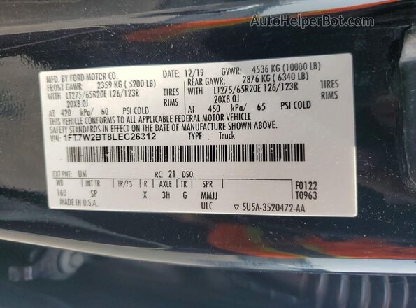 1FT7W2BT8LEC26312 2020 FORD F250 Черный Вид подкапотного пространства