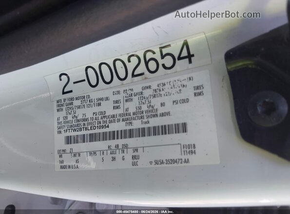 1FT7W2BT8LED10954 2020 FORD F-250 White Вид підкапотного простору
