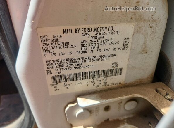 1FT7W2BT9GEC44033 2016 FORD F250 Белый Вид подкапотного пространства