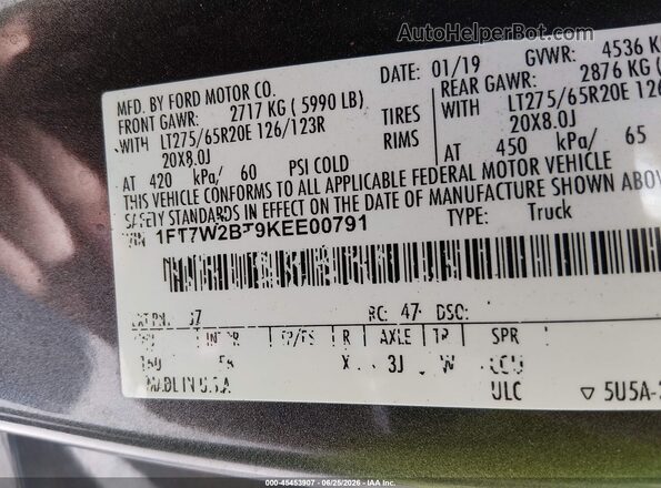 1FT7W2BT9KEE00791 2019 FORD F-250 Black ძრავის განყოფილების ხედი