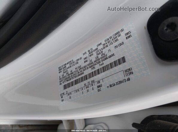 1FT7W2BTXTEC06000 2026 FORD F-250 White Widok komory silnika