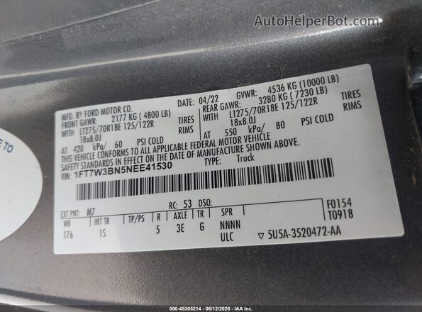 1FT7W3BN5NEE41530 2022 FORD F350 Gray Vista del compartimento del motor