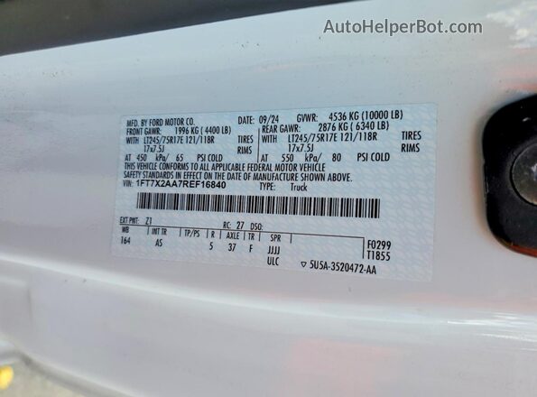 1FT7X2AA7REF16840 2024 FORD F250 White Вид підкапотного простору