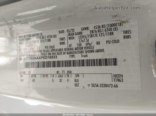 1FT7X2AAXPED16533 2023 FORD F-250 White ძრავის განყოფილების ხედი