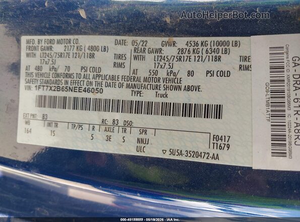 1FT7X2B65NEE46050 2022 FORD F-250 Синий 