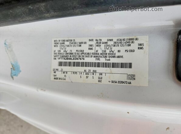 1FT7X2B66LED67676 2020 FORD F250 White 
