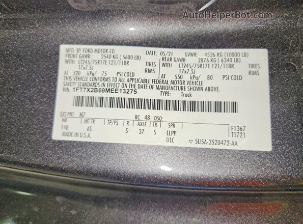1FT7X2B69MEE13275 2021 FORD F250 Gray Vista del compartimento del motor
