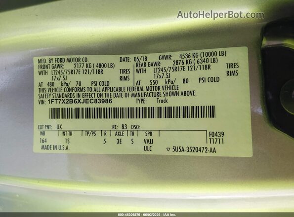 1FT7X2B6XJEC83986 2018 FORD F-250 Silver 