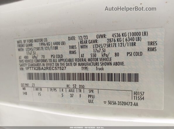 1FT7X2BA2REC57527 2024 FORD F-250 White 