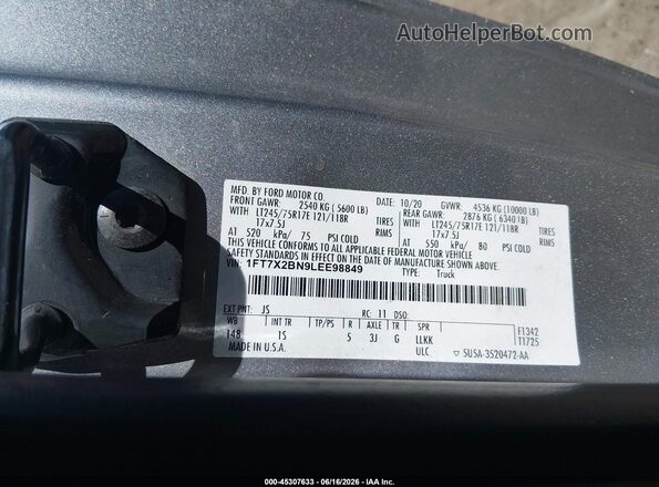 1FT7X2BN9LEE98849 2020 FORD F-250 Gray Widok komory silnika