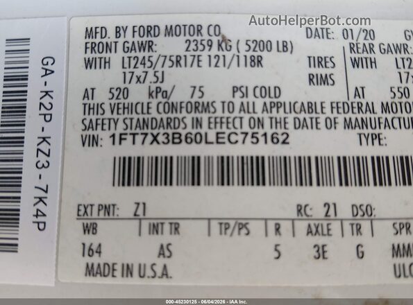 1FT7X3B60LEC75162 2020 FORD F350 White Շարժիչի բաժամունքի տեսք