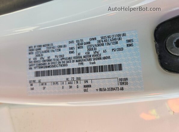 1FT8W2BM3SEC79303 2025 FORD F-250 White 