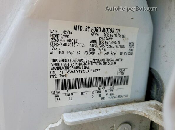 1FT8W3AT2GEC31877 2016 FORD F350 White Вид підкапотного простору