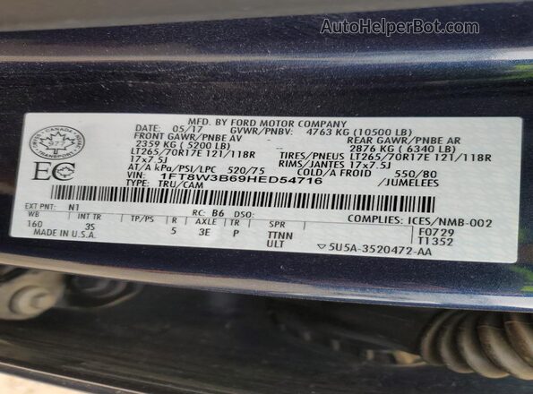 1FT8W3B69HED54716 2017 FORD F350 Blue ძრავის განყოფილების ხედი