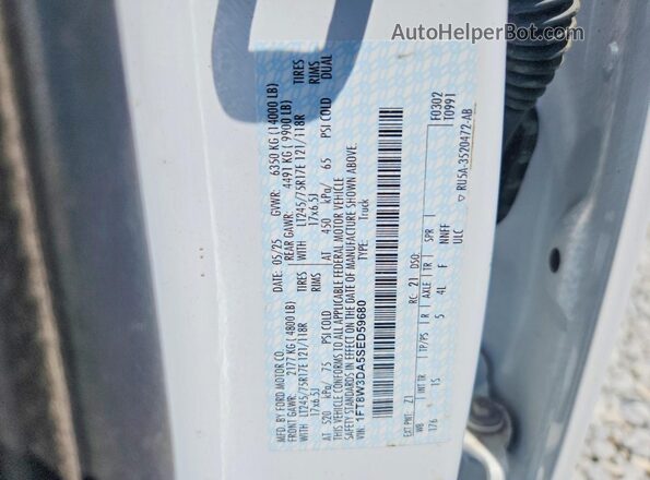1FT8W3DA5SED59680 2025 FORD F350 White VIN კოდის სტიკერის ხედი