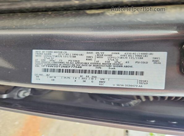 1FT8W3DT2NEF77548 2022 FORD F350 Gray Engine compartment view