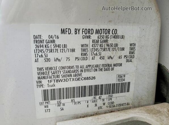 1FT8W3DTXGEC68526 2016 FORD F350 White Շարժիչի բաժամունքի տեսք