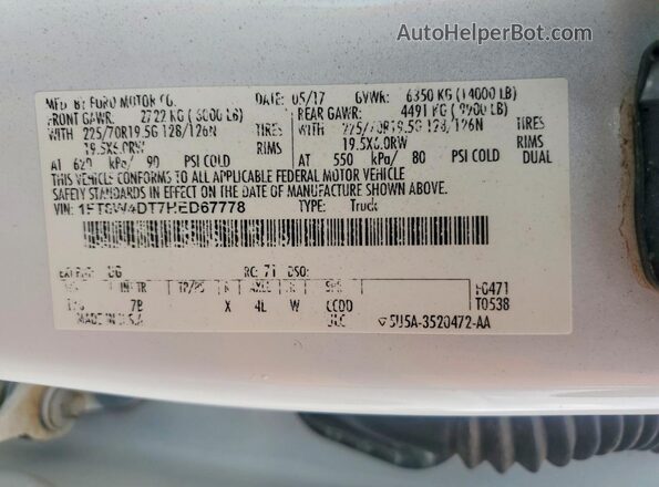 1FT8W4DT7HED67778 2017 FORD F450 White Engine compartment view