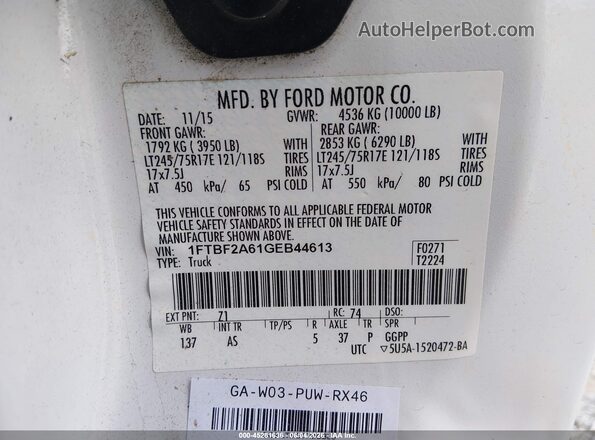 1FTBF2A61GEB44613 2016 FORD F-250 Белый Вид подкапотного пространства