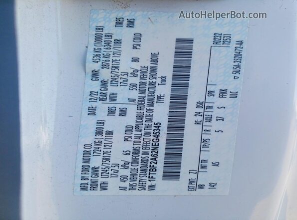 1FTBF2A62NEG45345 2022 FORD F250 White 