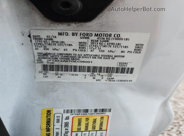 1FTBF2A67GEC06001 2016 FORD F250 White Widok komory silnika