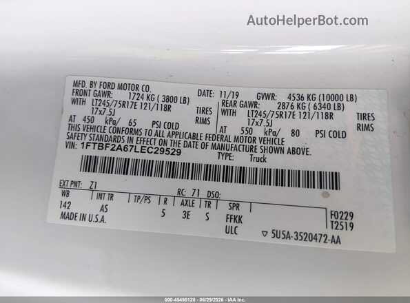 1FTBF2A67LEC29529 2020 FORD F-250 White Engine compartment view