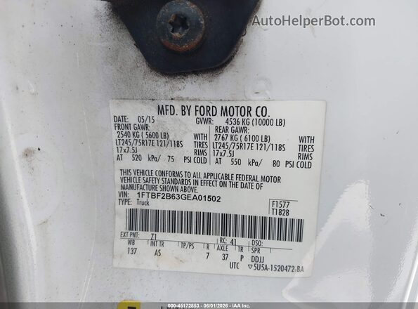 1FTBF2B63GEA01502 2016 FORD F-250 White Widok komory silnika