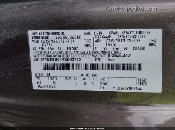 1FTBF2B64KED43730 2019 FORD F-250 Brown Vista del compartimento del motor