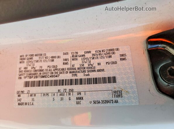 1FTBF2BT5MEC49347 2021 FORD F250 White 