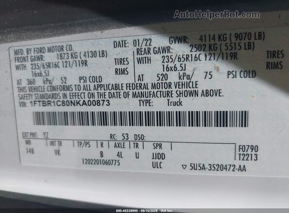 1FTBR1C80NKA00873 2022 FORD TRANSIT-250 White Вид підкапотного простору