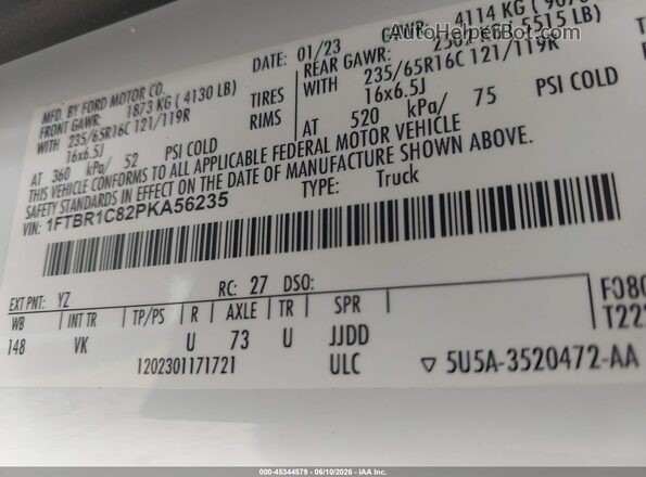 1FTBR1C82PKA56235 2023 FORD TRANSIT-250 White Vista del compartimento del motor