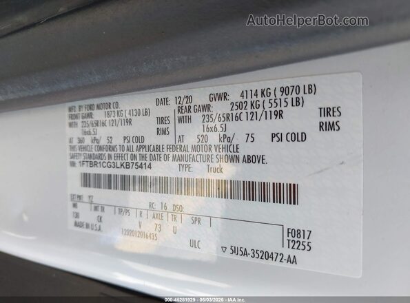 1FTBR1CG3LKB75414 2020 FORD TRANSIT-250 White Engine compartment view
