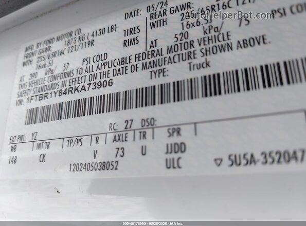 1FTBR1Y84RKA73906 2024 FORD TRANSIT-250 White Widok komory silnika