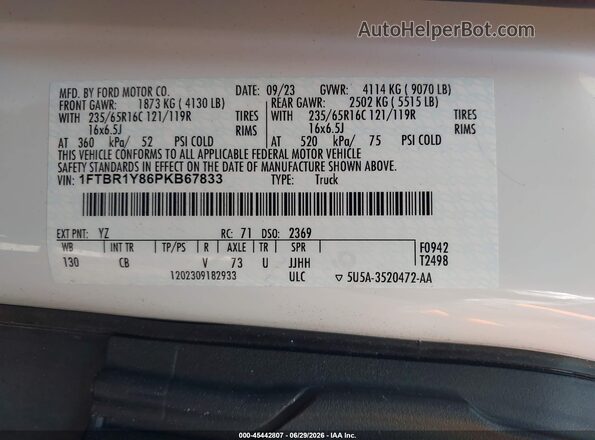 1FTBR1Y86PKB67833 2023 FORD TRANSIT-250 White Engine compartment view
