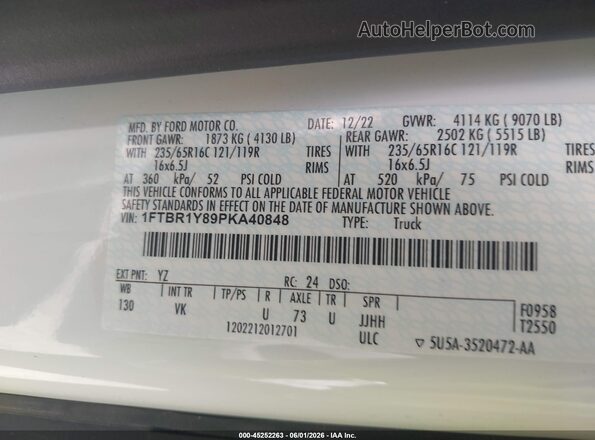 1FTBR1Y89PKA40848 2023 FORD TRANSIT-250 White Widok komory silnika