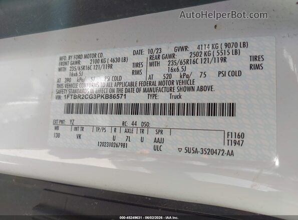 1FTBR2CG3PKB86571 2023 FORD TRANSIT-250 White 