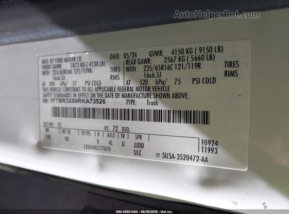 1FTBR3X89RKA73526 2024 FORD TRANSIT-250 White Вид підкапотного простору