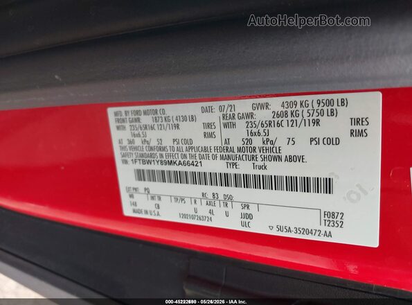 1FTBW1Y89MKA66421 2021 FORD TRANSIT-350 Red Engine compartment view