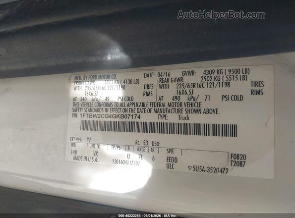 1FTBW2CG4GKB07174 2016 FORD TRANSIT-350 White Շարժիչի բաժամունքի տեսք