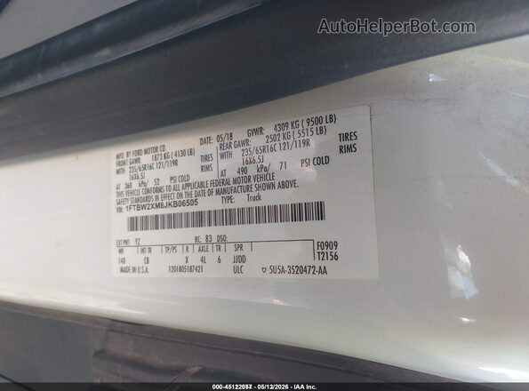 1FTBW2XM8JKB06505 2018 FORD TRANSIT-350 White 