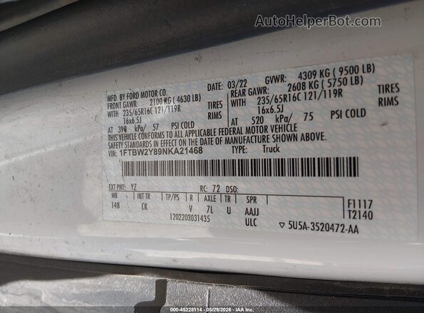 1FTBW2Y89NKA21468 2022 FORD TRANSIT-350 White 