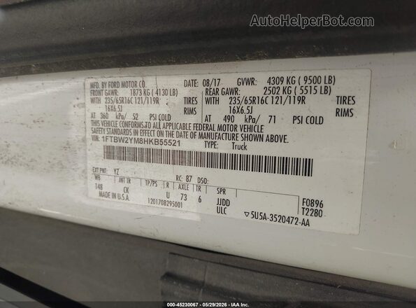 1FTBW2YM8HKB55521 2017 FORD TRANSIT-350 White Widok komory silnika