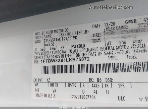 1FTBW3X81LKB75872 2020 FORD TRANSIT-350 Белый Вид подкапотного пространства