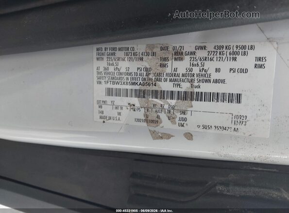 1FTBW3X85MKA05614 2021 FORD TRANSIT-350 White ძრავის განყოფილების ხედი