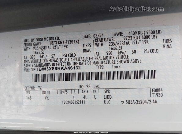 1FTBW3X86RKA46132 2024 FORD TRANSIT-350 White ძრავის განყოფილების ხედი